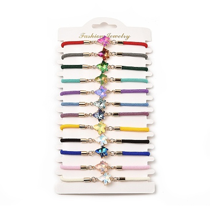 12шт 12 цвета полиэстер браслеты, латунные стеклянные звенья ювелирные изделия для женщин, лист