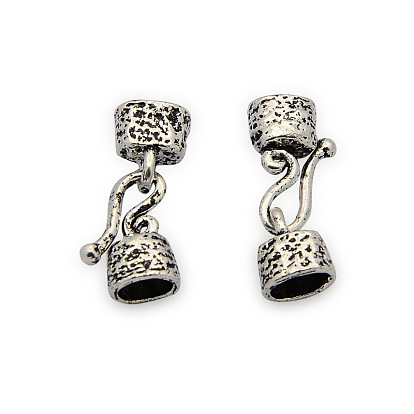 Brass S-Hook Clasps, with Cord Ends, Nickel Free, 23x8x5mm, Hole: 4x6mm, Cord End: about 10x8mm