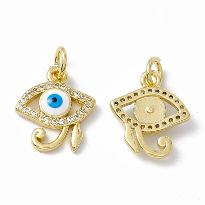 Placage de crémaillère en laiton micro pavé breloques en zircone cubique claire, avec émail et anneau de saut, plaqué longue durée, sans cadmium et sans plomb, oeil de ra / re