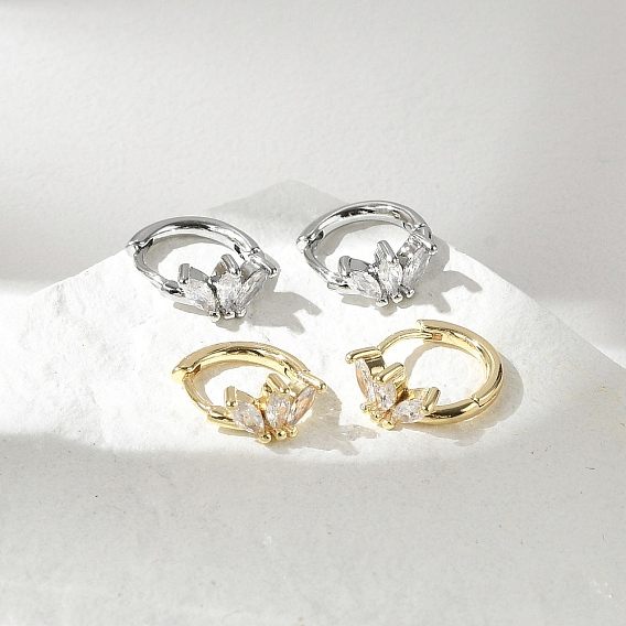 Серьги-кольца из латуни с прозрачным кубическим цирконием, лист