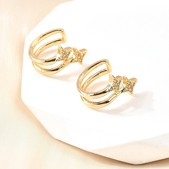 Латунные серьги-манжеты из прозрачного кубического циркония, звезда