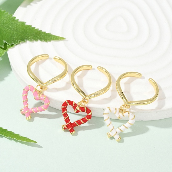 Латунные эмалевые регулируемые открытые манжеты для женщин, сердце, стойки покрытие, прочное покрытие, без кадмия и без свинца