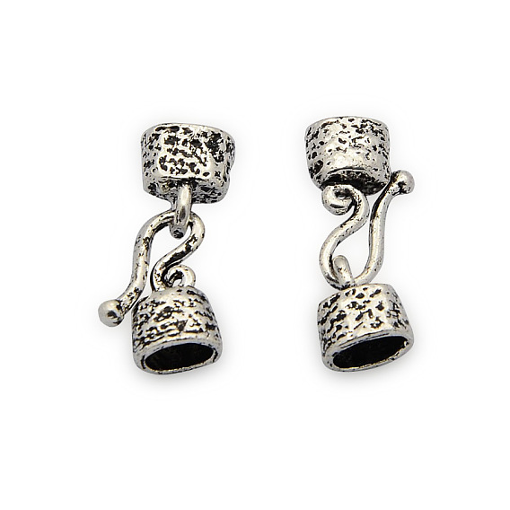 Brass S-Hook Clasps, with Cord Ends, Nickel Free, 23x8x5mm, Hole: 4x6mm, Cord End: about 10x8mm