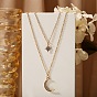 Sparkling Multi-layer Alloy Necklace with Moon-shaped Diamond Pendant
