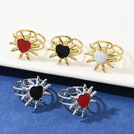 Сердце солнце 304 эмалированные перстни из нержавеющей стали для женщин, ионное покрытие (ip)