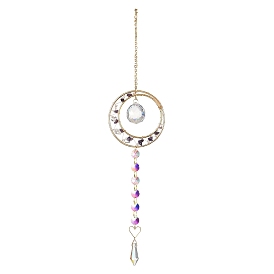 Glass Wind Chime, with Natural Amethyst Chip Beads and Iron Findings, Ring
