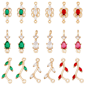 18 шт. 9 стили латунные подвески с кубическим цирконием, золотой свет, долговечный, ветка, капля и бабочка