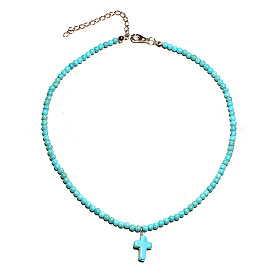 Короткое ожерелье на ключице с бирюзовым крестом для женщин - летние модные украшения