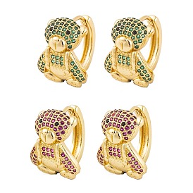 Brass Micro Pave Cubic Zirconia Earrings, Bear Hoop Earrings for Women, Real 18K Gold Plated