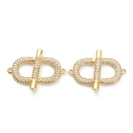 Brass Micro Pave Clear Cubic Zirconia Links Connectors, Long-Lasting Plated, Oval & Bar