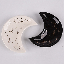 Ceramic Whiteware Moon Ring Holder, Jewelry Tray, for Holding Small Jewelries, Rings, Necklaces, Earrings, Bracelets, Trinket, for Women Girls Birthday Gift