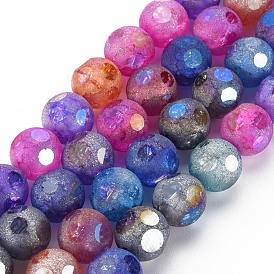 Transparent  Electroplate Crackle Glass Beads Strands, Frosted, Cube