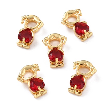 Brass Micro Pave Cubic Zirconia Pendants, Cadmium Free & Lead Free, Long-Lasting Plated, Girl, Real 18K Gold Plated