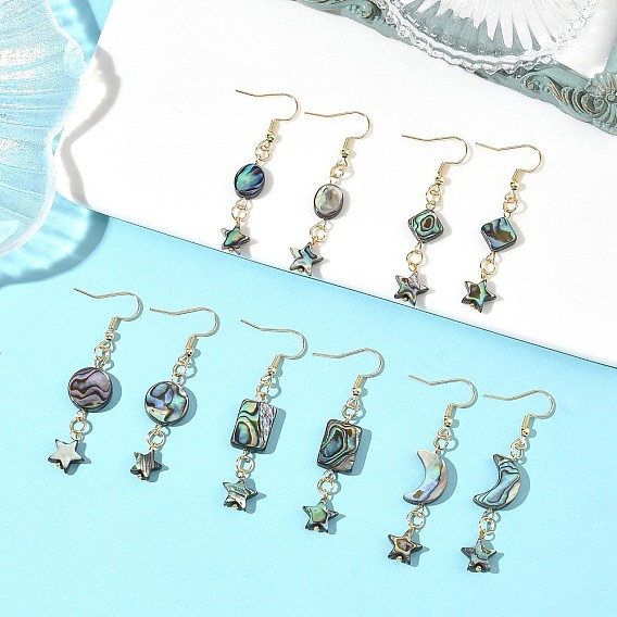 Серьги-подвески из натуральных раковин пауа для женщин, с 304 нержавеющей стали серьги крючки, звезда, золотые