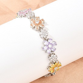 Теннисные браслеты из платиновой латуни с микропаве из кубических цирконий, браслеты для женщин, цветок, с группы часы застежками, долговечный