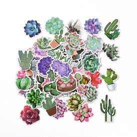 100Pcs Scculent Plants Paper Sticker Label Set, Adhesive Label Stickers, for Suitcase & Skateboard & Refigerator Decor