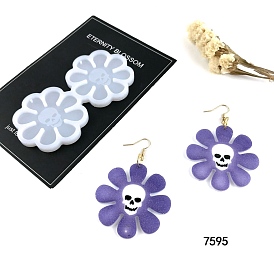 Halloween Flower with Skull Pendant Silicone Molds, For UV Resin, Epoxy Resin Jewelry Making