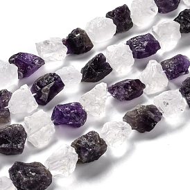 Грубый необработанный натуральный кристалл кварца и бусины из аметиста, самородки
