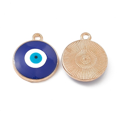 Alloy Pendants, with Enamel, Light Gold, Flat Round with Evil Eye Charm
