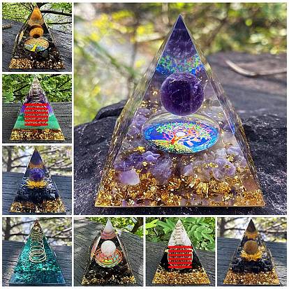 Resin Display Decoration, with Gemstone, for Home Decoration, Pyramid