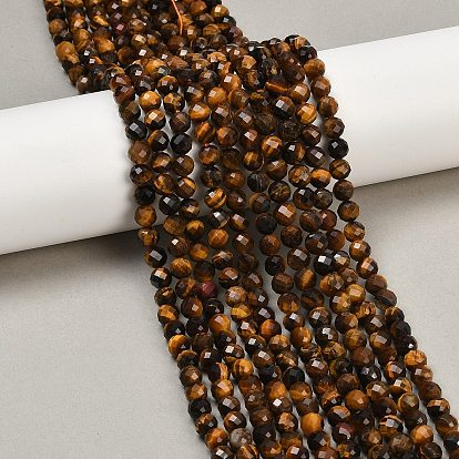 Природных тигровый глаз бисер нитей, круглые, граненые