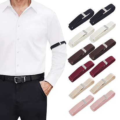 6 pares 6 colores sujetadores de mangas de camisa de poliéster, brazalete elástico ajustable, con hebilla de hierro en tono platino