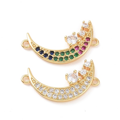 Brass Micro Pave Cubic Zirconia Pendants, Crescent Moon Charm, Golden