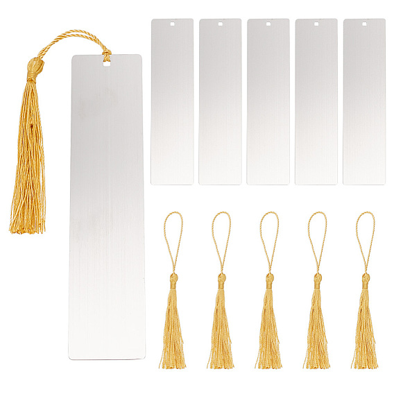 Набор для изготовления пустых закладок своими руками, включая прямоугольные подвесные бирки из нержавеющей стали с отверстием, украшения полиэстер кисточкой