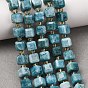 Natural Apatite Beads Strands, Faceted Table Cut Cube Beads, with Seed Beads