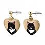 Alloy Kitten Dangle Stud Earrings, with Enamel, Eco-Friendly Stainless Steel Pins and Ear Nuts, Printed, Heart with Cat