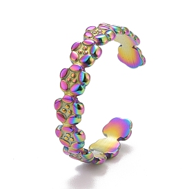 Rainbow Color Ion Plating(IP) 304 Stainless Steel Flower Wrap Open Cuff Ring for Women