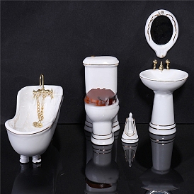 Porcelain Washroom Kits Miniature Ornaments, Micro Landscape Home Dollhouse Accessories