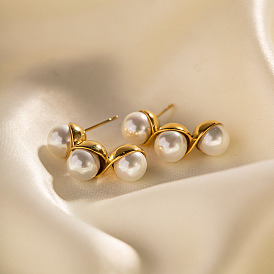 Fashionable 16K Gold Plated 316L Stainless Steel Pearl Earrings - Trendy and Elegant