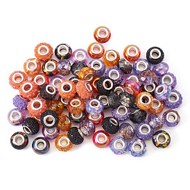 72шт. 12 цвета, тема Хэллоуина, УФ-покрытие, смола, европейские бусины, RONDELLE большие шарики отверстия, с двойными сердечниками из сплава платинового тона