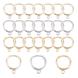 12Pairs 3 Colors Brass Huggie Hoop Earrings Finding, with Horizontal Loop, Ring