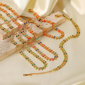 18K Gold Multicolor Oil Drop Olive Leaf Bracelet Necklace Set for Women's Fashion Accessories