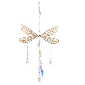 Glass Butterfly Hanging Suncatcher Pendant Decoration, Crystal Ceiling Chandelier Ball Prism Pendants, with Brass & Iron Findings