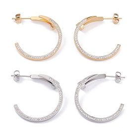 Ion Plating(IP) 304 Stainless Steel Stud Earrings, Half Hoop Earrings with Rhinestone