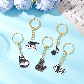 Подвесные брелки из сплава эмали, с железными разъемными кольцами для ключей и 304 открытыми соединительными кольцами из нержавеющей стали, музыкальная форма кошки
