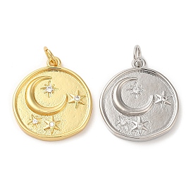 Brass Micro Pave Cubic Zirconia Pendants, with Jump Ring, Lead Free & Cadmium Free, Flat Round