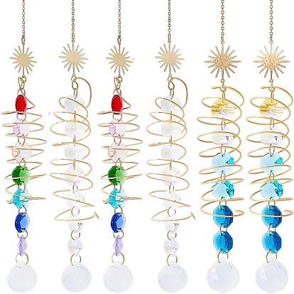 6Pcs 3 Styles Glass Teardrop Window Hanging Suncatchers, with Brass & Stainless Steel Pendants Outdoor & Garden Decor