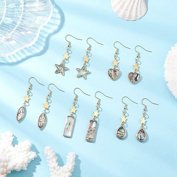 5 пары 5 стили латунные эмалевые серьги-подвески, с имитацией раковины морского ушка и 304 нержавеющей стали, разнообразные
