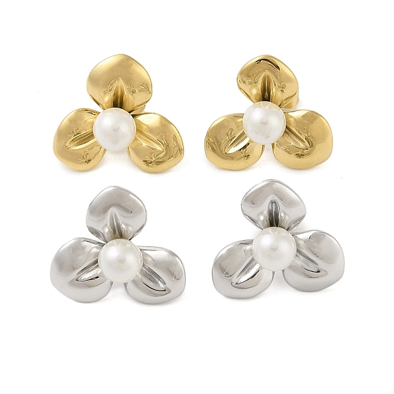 304 серьги-гвоздики из нержавеющей стали с пластиковой имитацией жемчуга для женщин, цветок