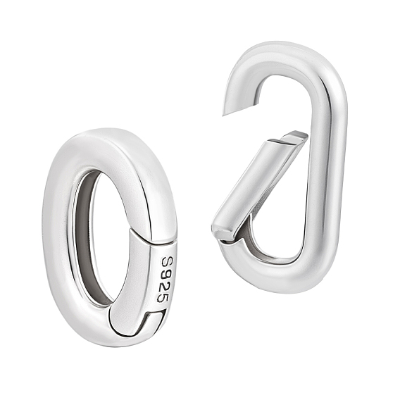 2 шт. 2 стили 925 кольца с пружинным затвором из стерлингового серебра, овал со штампом 925