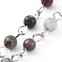 Handmade Gemstone Beaded Chains, Unwelded, with Iron Eye Pin, Platinum