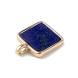 Natural Gemstone Pendants, Square Charms with Rack Plating Brass Findings, Lead Free & Cadmium Free