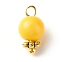 Imitation Jade Round Glass Beads Charms, with Tibetan Style Alloy Daisy Spacer Beads and Brass Ball Head Pins, Golden