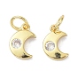 Brass Cubic Zirconia Charms, with Jump Ring, Long-Lasting Plated, Lead Free & Cadmium Free, Moon