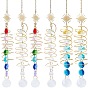 6Pcs 3 Styles Glass Teardrop Window Hanging Suncatchers, with Brass & Stainless Steel Pendants Outdoor & Garden Decor