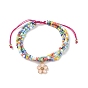 Adjustable Glass Bead Braided Beaded Bracelet, Multi-strand Bracelets, Alloy Enamel Flower Charm Bracelets for Women